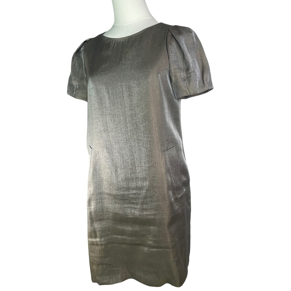Jigott metallic sheath dress, pockets, lined silver gray SZ 6-8,  Korean brand‎
